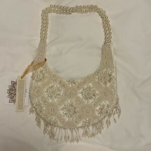 Elegant Beaded Cream Handbag